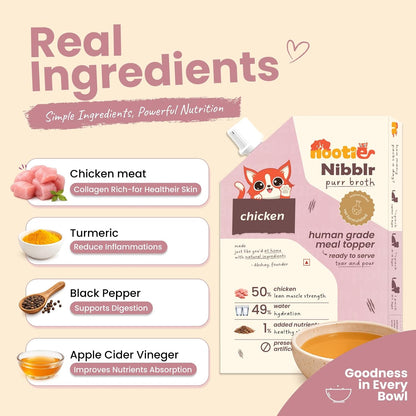 Nootie Nibblr Chicken Bone Broth (100ml)- Hydrating Meal Topper for Cat