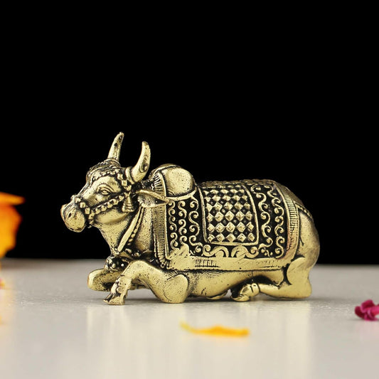 Mridaya Premium Brass Nandi Statue, Gatekeeper of Shiva and Parvati, 2.5 cm Sacred Bull god, Shiv Sevak, Cow God Statue | House Warming Gift Home Decor | Table top Decor