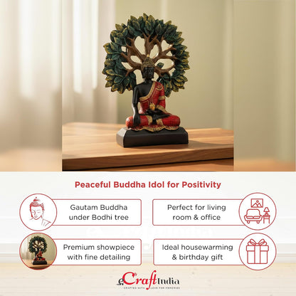 eCraftIndia Lord Buddha Idol for Home Decor Living Room | Gautam Buddha Statue Under the Bodhi-Tree | Showpiece Gift for Housewarming Birthday