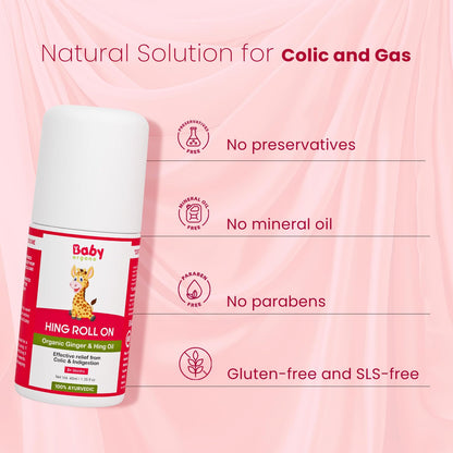 BabyOrgano Colic Hing Tummy Roll On for Babies 0+ Months | Colic, Gas, Constipation & Indigestion Relief | Hing, Sowa, Fennel & Ginger Oil | 100% Ayurvedic | Petroleum-Free & Alcohol-Free | 40ml ( Pack of 1)