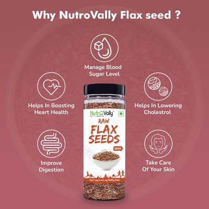 NutroVally Raw Flax Seeds | Rich in Omega-3, Fiber & Plant Protein | Supports Digestive Wellness, Satiety & Energy | Vegan, Gluten-Free Seeds for Smoothies, Salads, Baking & Healthy Snacking