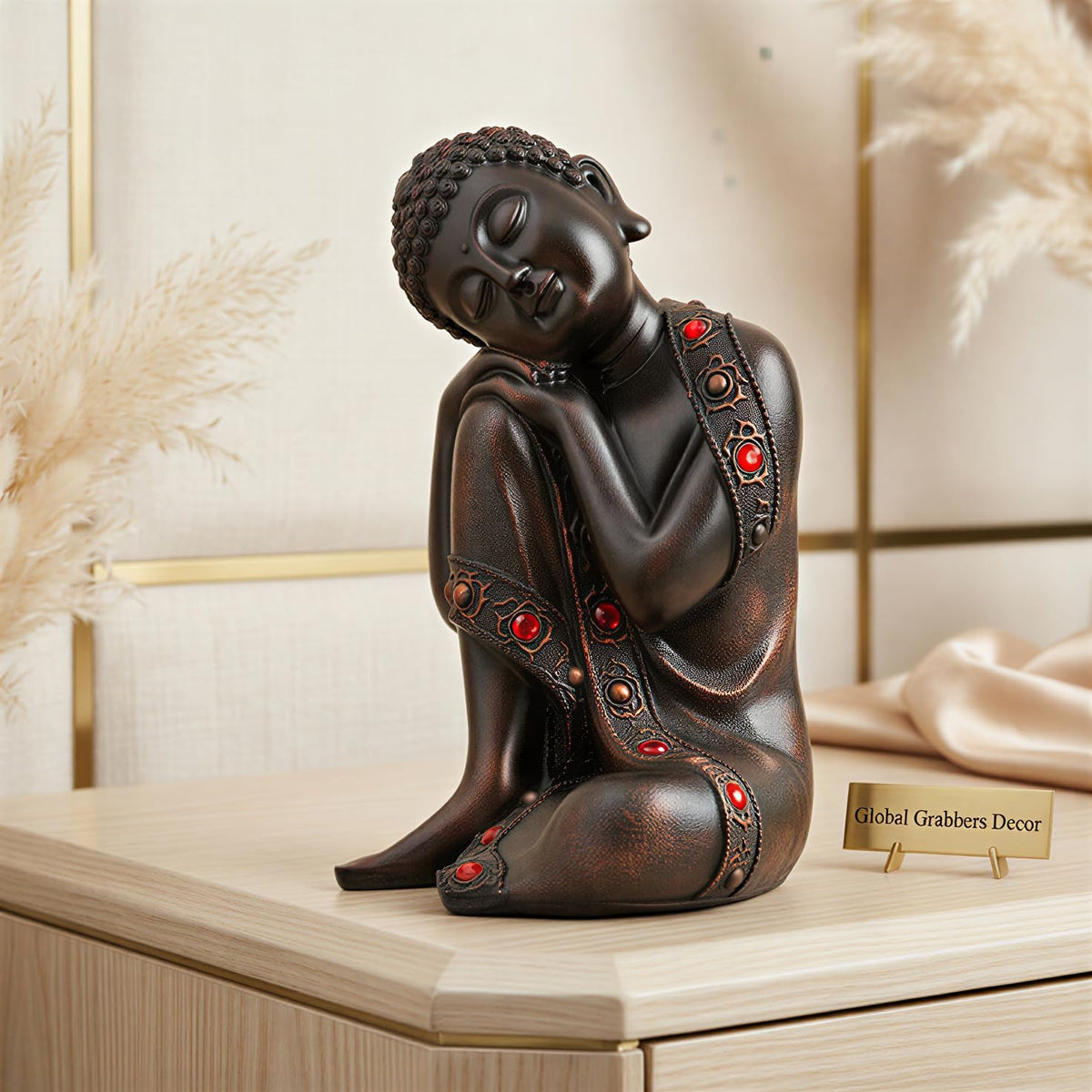 Buddha Idol Statue | Show Pieces for Home Decor Living Room (Antique Copper)