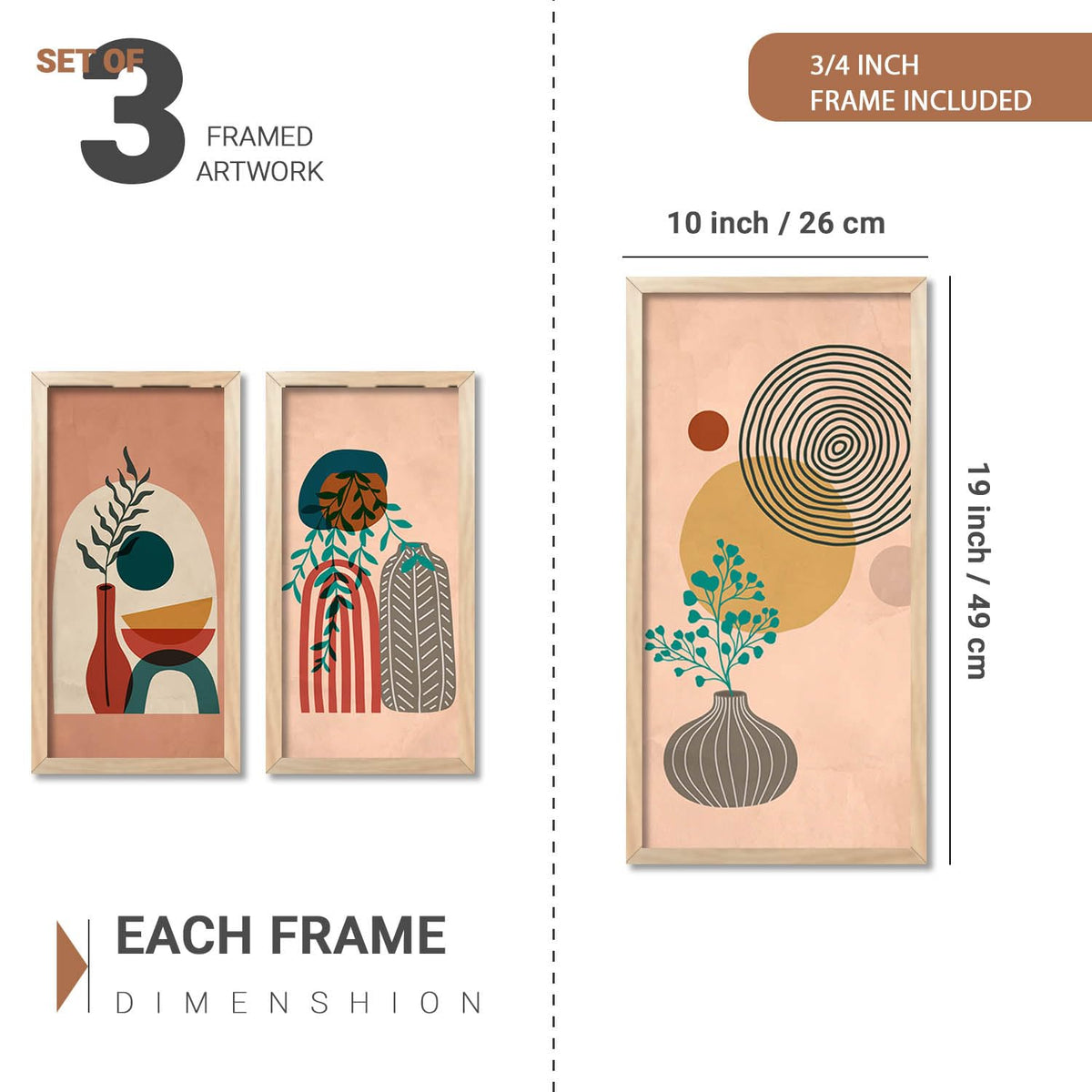Boho Decorative Modern Wall Art Home Dacor Abstract Painting poster With Frame For Living Room Bed Room Hotel Wall Decor Digital Reprint Engineered Wood Set of 3 (Art 12, 10x19 inch)