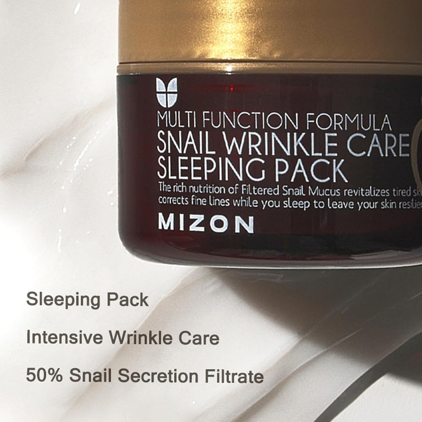 MIZON Snail Wrinkle Care Sleeping Pack, Overnight Mask, For Damaged Skin, Deep Nourishing, Special Night Care, Snail Mucin, Soothing Effect (80ml)