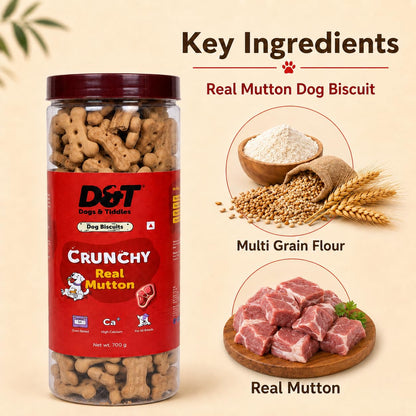 Dogs & Tiddles Real Mutton Dog Biscuits 700g | Oven Baked Crunchy Dog Treats | High Calcium Dog Snacks for All Life Stages & All Breeds