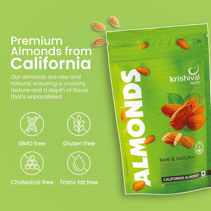 KRISHIVAL NUTS 100% Natural Premium California Almonds pack of 1 | Premium Roasted Badam | High in Fiber & Boost Immunity | Unflavoured | Gluten Free