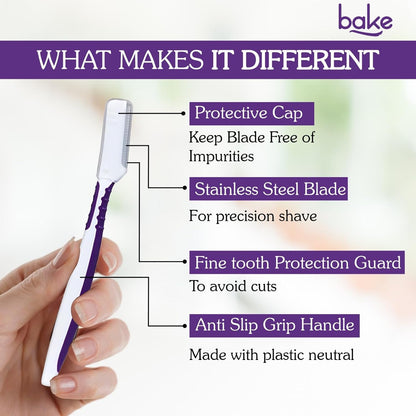 BAKE Reusable Face Razor for Women Facial Hair (3 Razors) | Instant Glow & Painless Hair Remover | For Eyebrows, Upper Lip, Chin, Peach Fuzz, Forehead, Unibrow, Sideburns | Precision Shave, Anti Slip Grip, Plastic Neutral