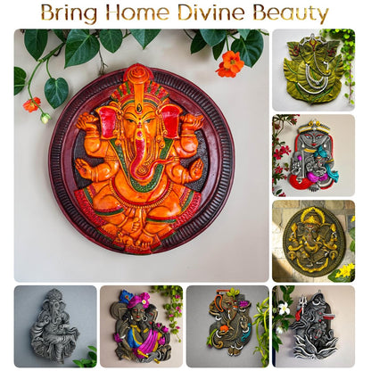 Ganesh Ji Wall Hanging Terracotta Murti Idol | Ganpati Bappa Ganesha Hand-Painted Spiritual Wall Hanging for Door Entrance, Temple, Mandir, Home & Office Decor | Spiritual Gift (19x19 CM)