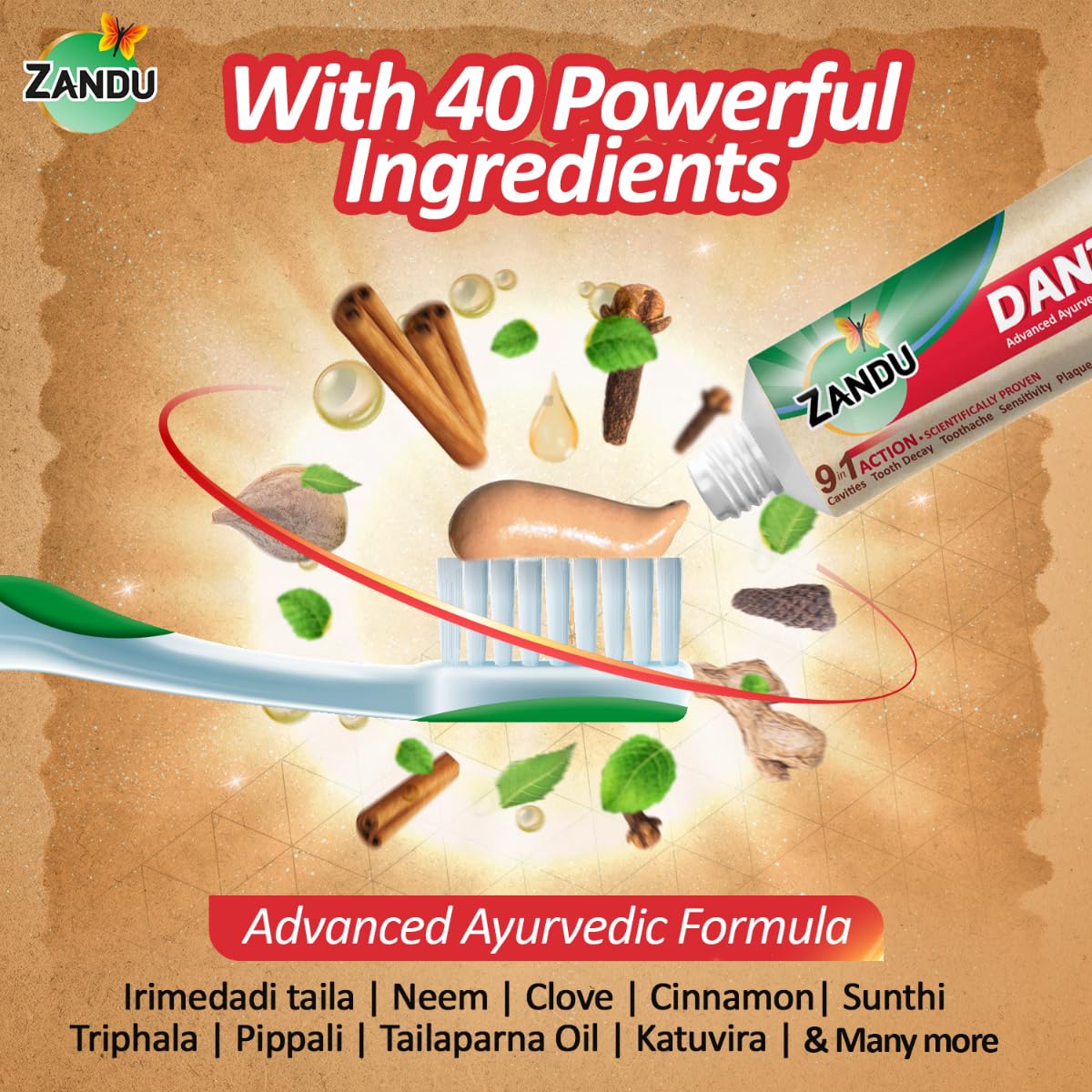 Zandu Dantveer, 200g, USA’s 1st Ayurvedic toothpaste with Irimedadi oil | Scientifically proven formula |Fights 9 dental problems
