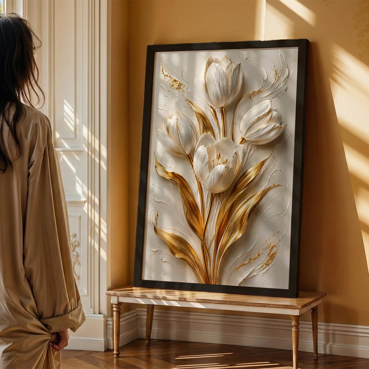 Floral Botanical Wall Painting with Frame | Premium Textured Flower & Leaf Artwork, Pastel Nature Wall Decor Framed for Living Room Bedroom Office and Home Decoration (Art-19,13x19inch)