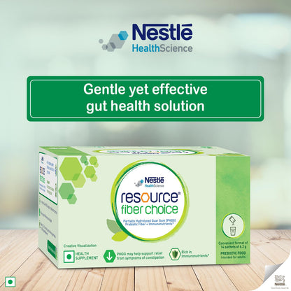 Box of Nestle Resource Fiber Choice on a wooden surface with a blurred background