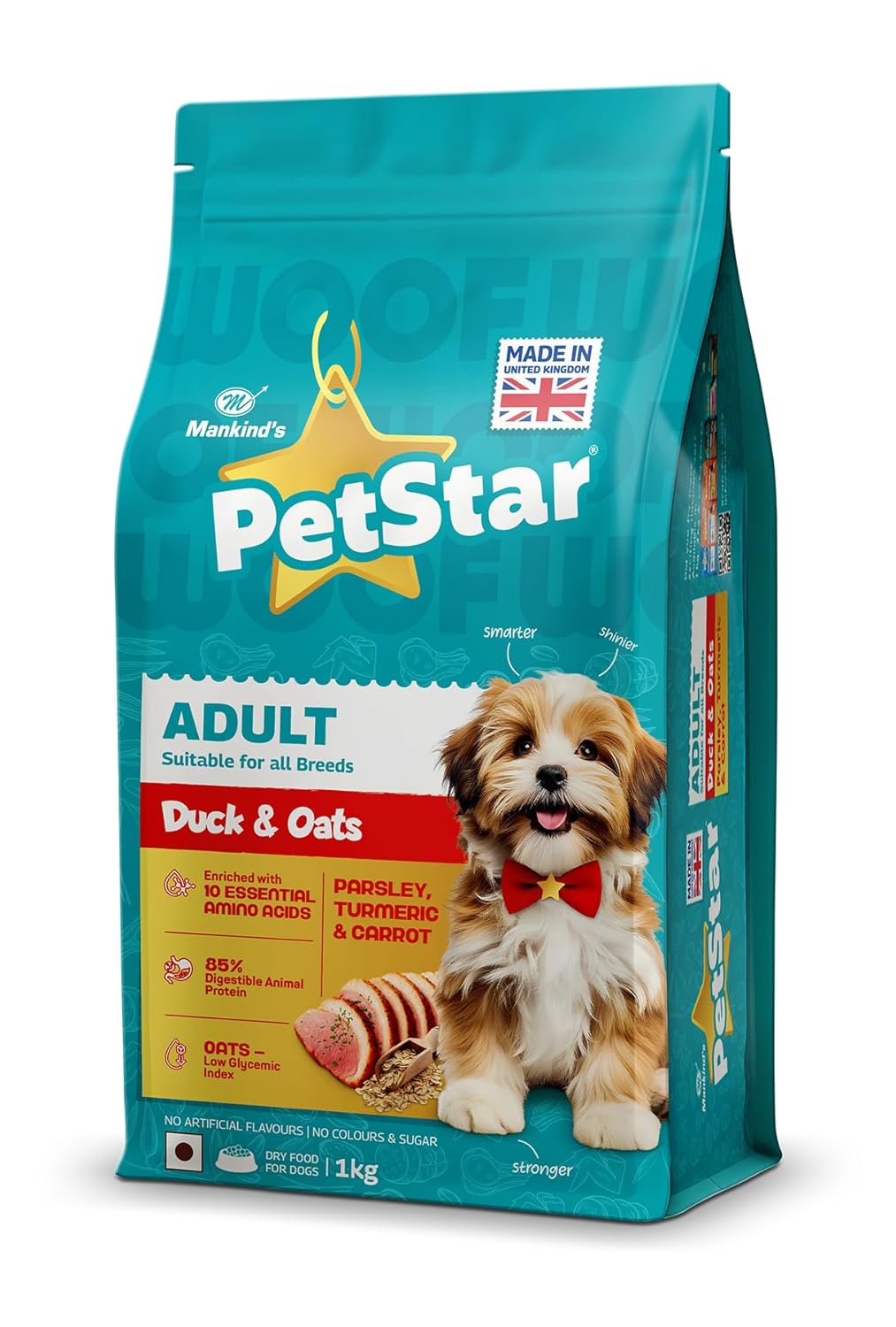 Petstar Adult Dry Dog Food 1 kg, Duck & Oats, High Protein, Easy Digestion, Immunity Support, No Artificial Flavours or Added Sugar