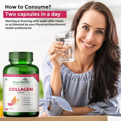 Simply Herbal Collagen Builder 1000mg with Biotin & Vitamin C for Hair Skin, & Nails, Plant-Based Supplement for Women & Men (60 Capsules)