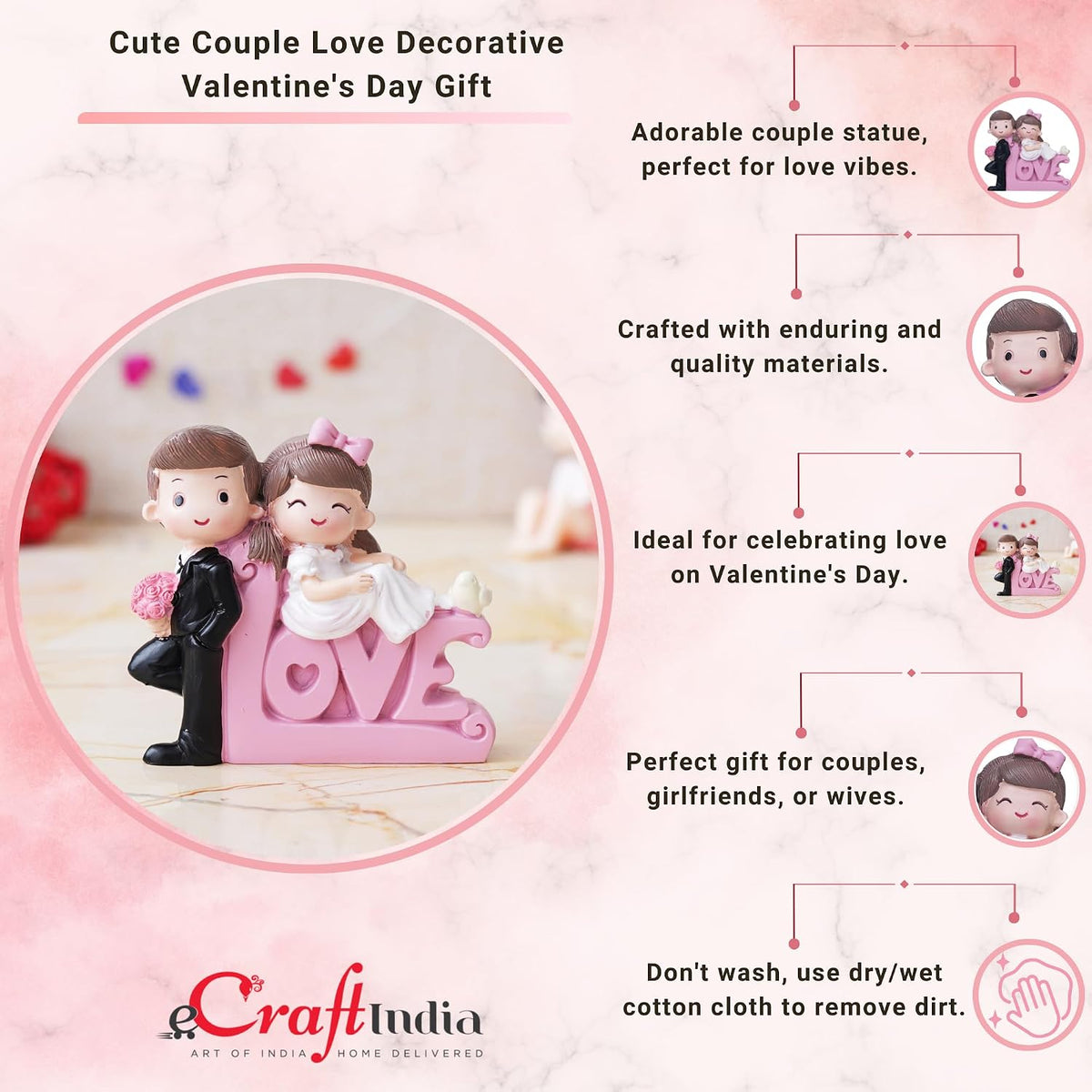 eCraftIndia Valentine Gift for Girlfriend Boyfriend | Love Cute Couple Statue Decorative Showpiece (Resin) Valentine Day Gift for Husband Wife Her Him Valentines Day Decoration Items