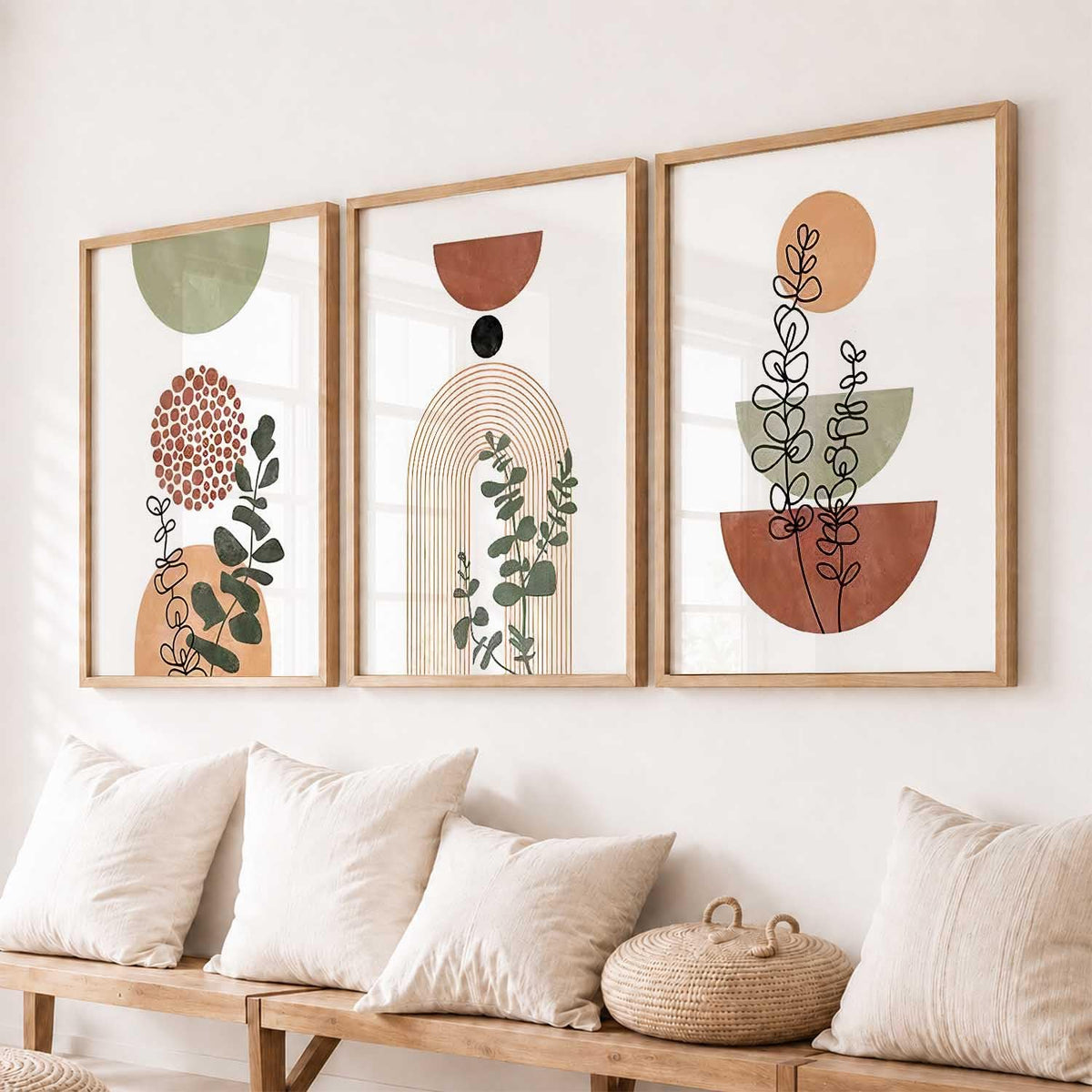 Boho Art Home Decoration Paintings With Frame For Living Room Bed Room Hotel Wall Decor Digital Reprint Set of 3 (13X17 inch)