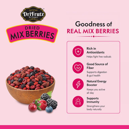 DRIFRUTZ Dried Mix Berries (250 g) | Black Blueberry and Cranberry Blend | Suitable for Snacking Cereals Baking Trail Mix and Meal Preparation | Ready to Use | Resealable Pack