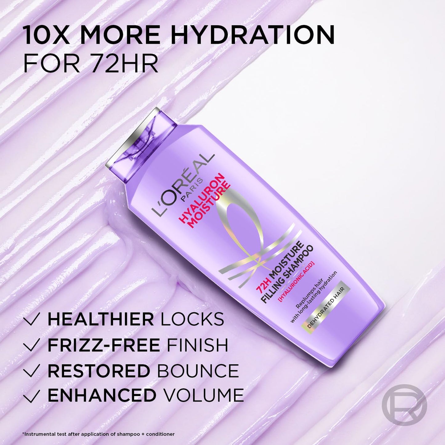 L'Oreal Paris Moisture Filling Shampoo, With Hyaluronic Acid, For Dry & Dehydrated Hair, Adds Shine & Bounce, Hyaluron Moisture 72H, 200ML.