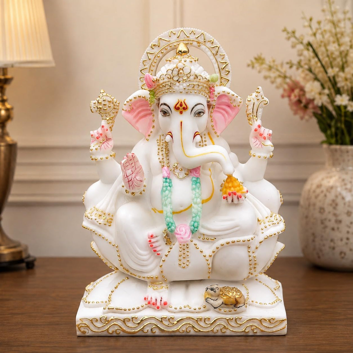 White Marble Dust Ganesh Idol 6 Inch – White Ganpati Bappa Murti for Home Temple, Living Room, Office Decor & Spiritual Gift