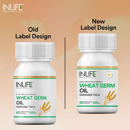 INLIFE Wheat Germ Oil Supplement | Natural Source of Vitamin E, 500 mg - 60 Capsules (Pack of 1, 60, count)