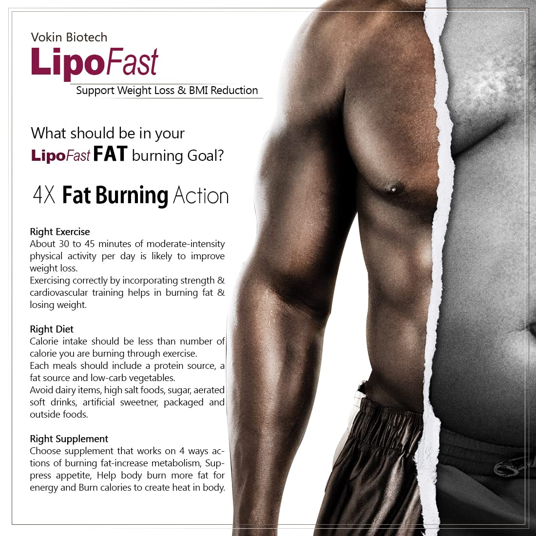 Advertisement for Vokin Biotech LipoFast with a focus on weight loss and BMI reduction.