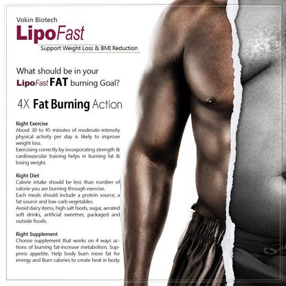 Advertisement for Vokin Biotech LipoFast with a focus on weight loss and BMI reduction.