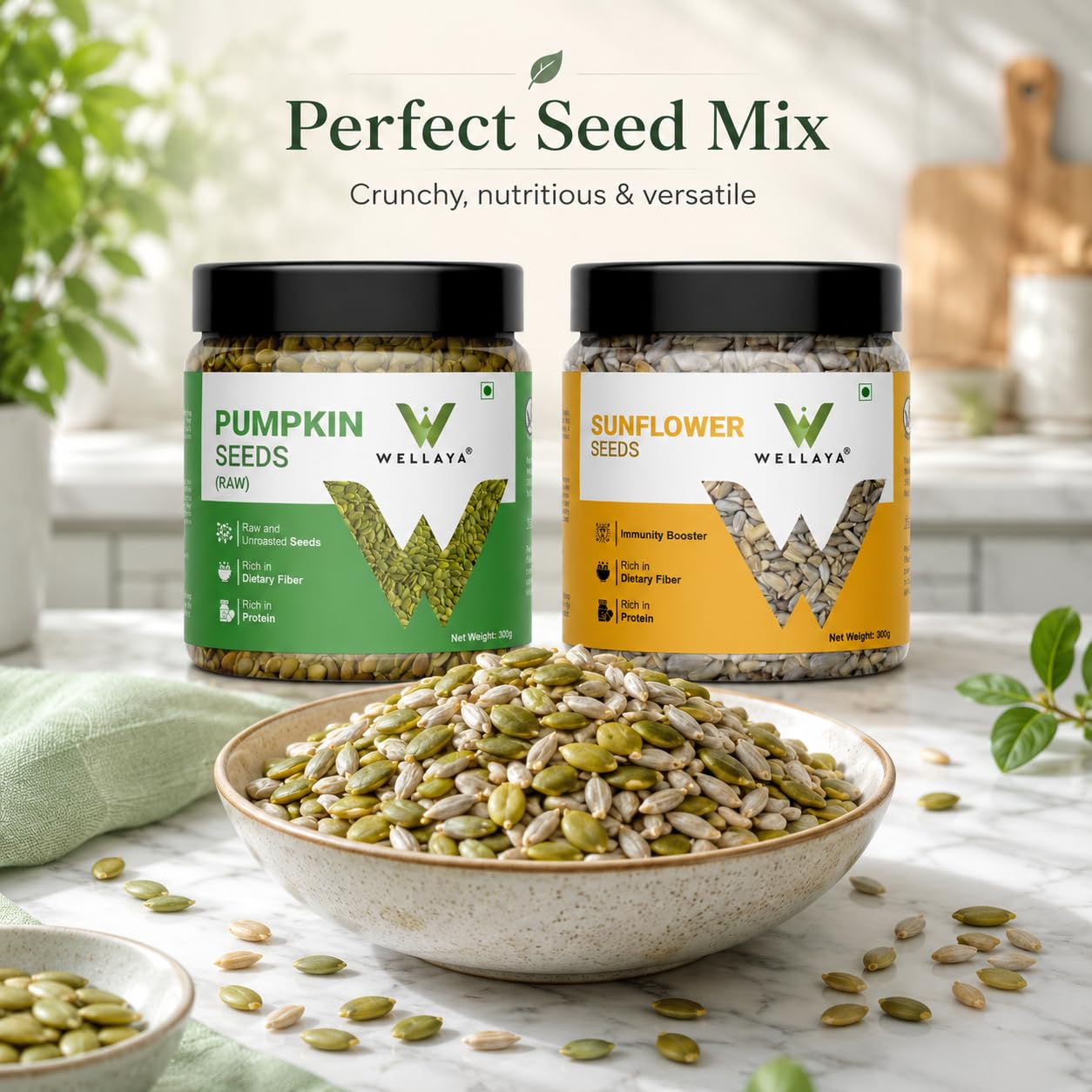 WELLAYA Combo of Pumpkin and Sunflower Seeds | Healthy Diet Snacks | Fibre & Protein Raw Seeds for Eating (Pumpkin Seeds (Raw) 250g + Sunflower Seeds 250g)