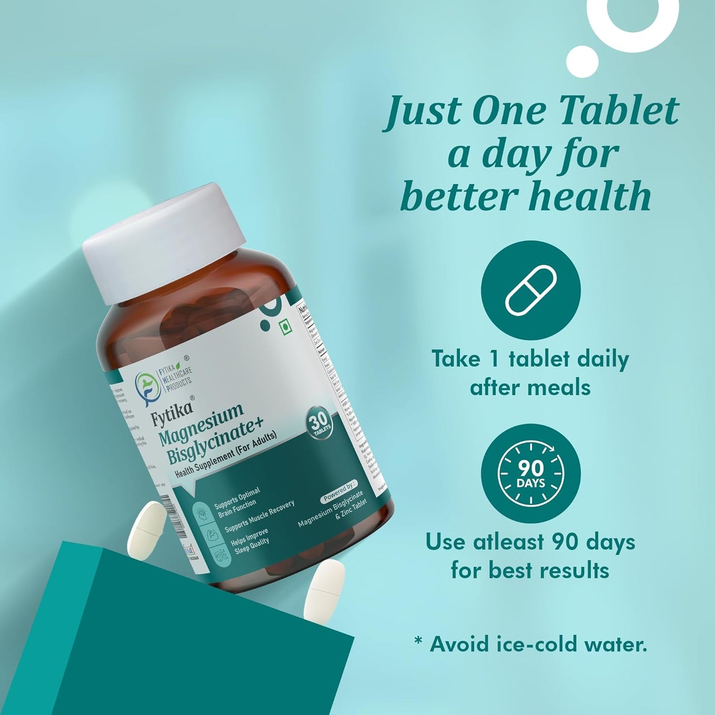 Fytika Magnesium Bisglycinate + | High Absorption Chelated Form| For Better Sleep, Stress Management, Muscle Recovery & Enhanced Workout | With Magnesium glycinate(as Bisglycinate) & Zinc | For Men & Women (Pack of 1 30 Tab)