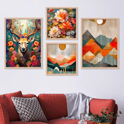Premium Digital Paintings with Frame for Home Decoration - Painting for Living Room Bedroom Office - Painting for Wall Decoration - Pack of 4 (F)
