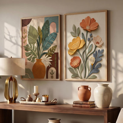 Floral Wall Art Home Decoration | Aesthetic Floral Paintings With Frame For Living Room Bed Room Hotel Wall Decor Digital Reprint Set of 2 (13X17 inch)