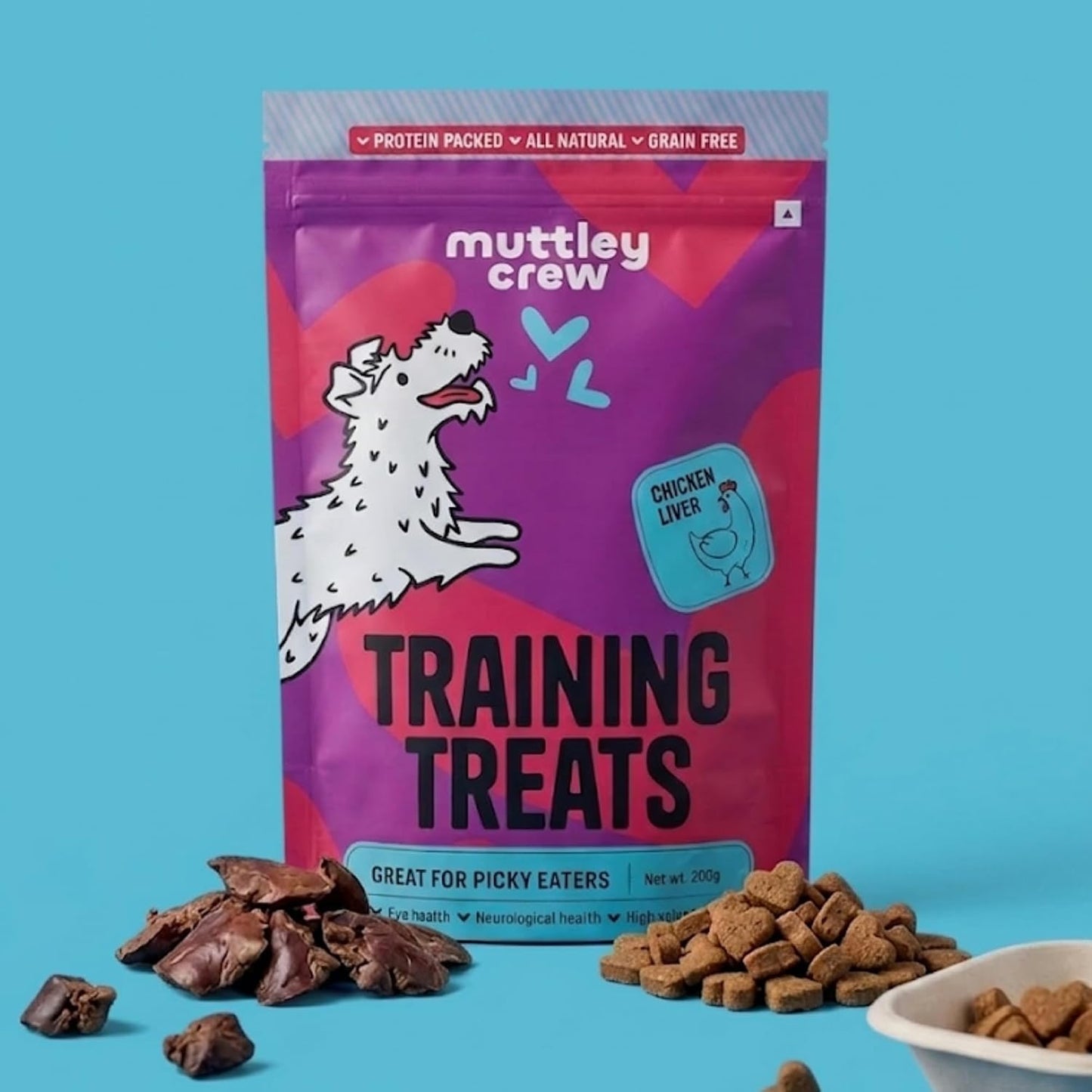 Muttley Crew Dog Training Treats with Real Chicken Liver | Healthy Adult Dog Treats for Easy Digestion | All Natural | Grain-Free | Gluten-Free | No Preservatives | No Added Flavour (200g)