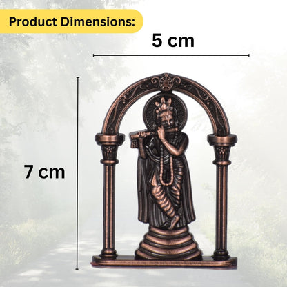 Sri Krishna with Bansuri Pose in Frame Idol for Car Dashboard – Copper Finish Decorative Murti Spiritual Krishna Ji Showpiece (S963-CPR)