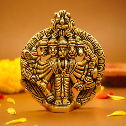 100% Pure Brass Panchmukhi Hanuman (Size: 10 cm) | Panchmukhi Hanuman Murti for Door Entrance | Panch Mukhi Hanuman Ji for Wall | Vastu Protection from Evil Eye