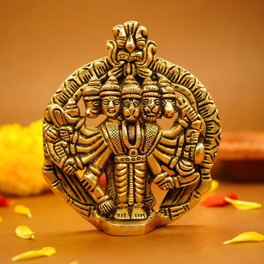 100% Pure Brass Panchmukhi Hanuman (Size: 10 cm) | Panchmukhi Hanuman Murti for Door Entrance | Panch Mukhi Hanuman Ji for Wall | Vastu Protection from Evil Eye