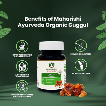 Zephivo Maharishi Ayurveda Organic Guggulu Tablets | Supports Healthy Cholesterol Levels & Digestion| Joints Detoxification | Weight Management | Antioxidant - 60 Tablets
