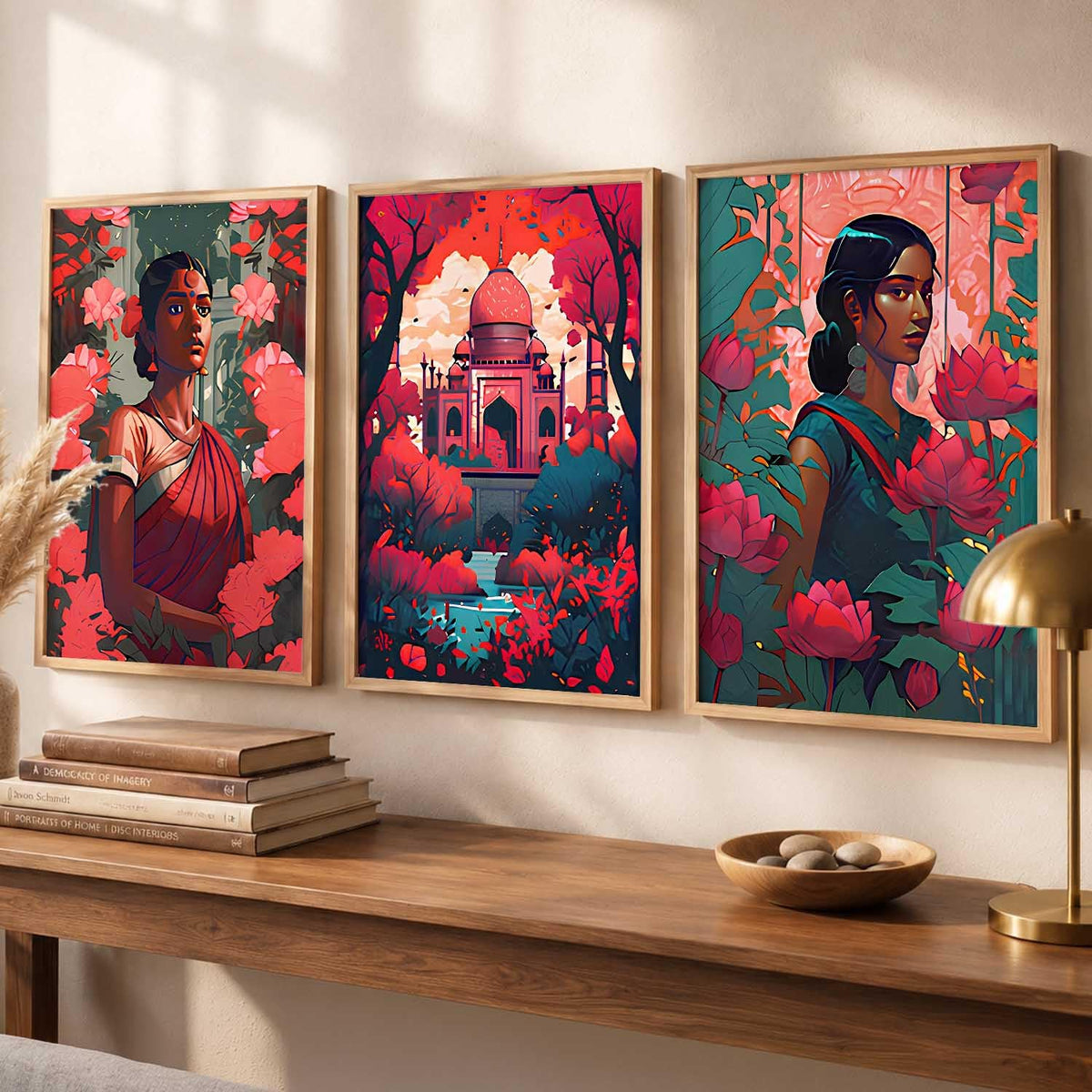 Modern Wall Art Home Decoration Paintings With Frame For Living Room Bed Room Hotel Wall Decor Digital Reprint Set of 3 (13X17 inch)