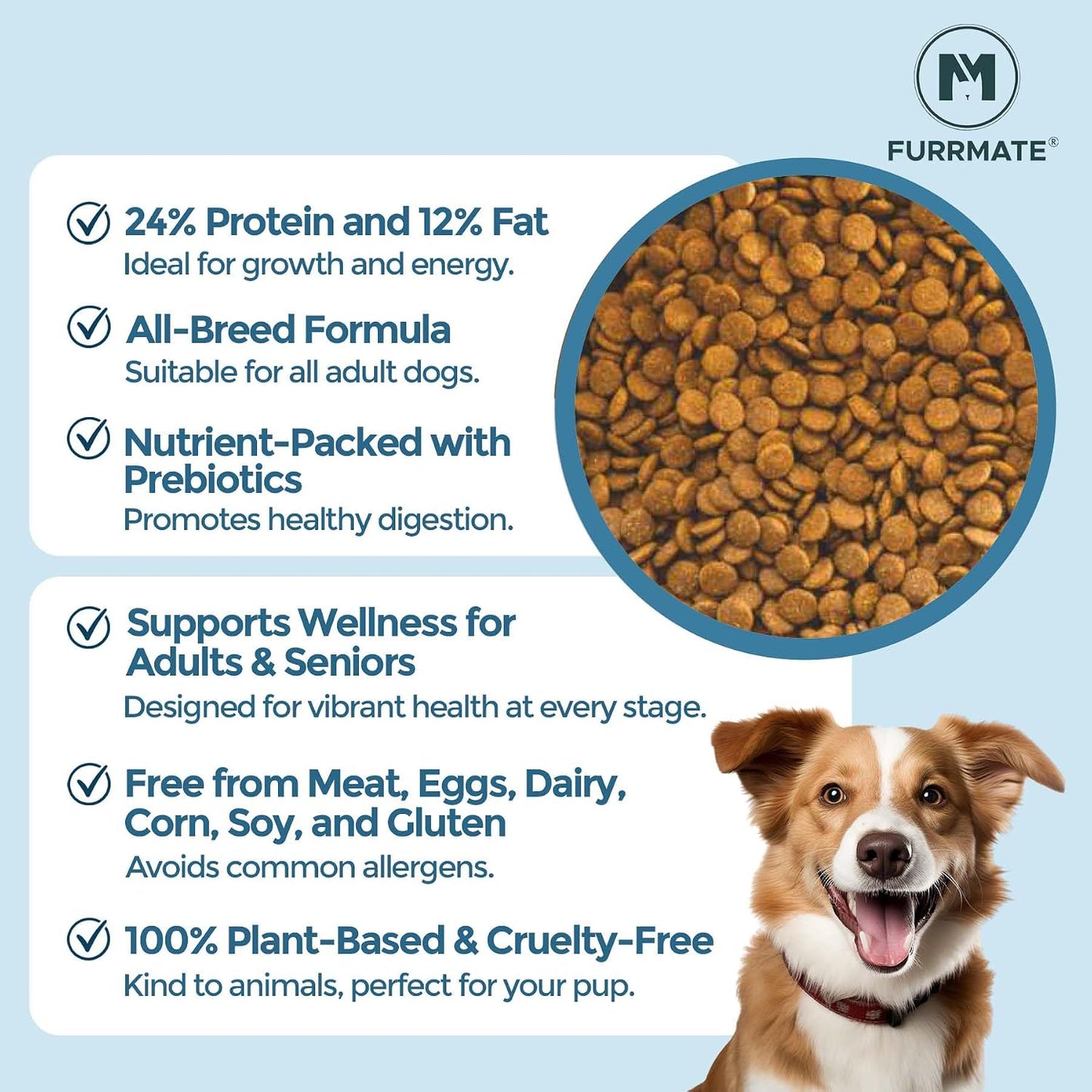 FURRMATE 100% Veg Dry Dog Food (200g) | Hypoallergenic & Gluten-Free | Complete & Balanced Plant-Based Dog Kibble | Meat-Free Vegan Dog Food with Enhanced Nutrition | Suitable for All Breeds (200g)
