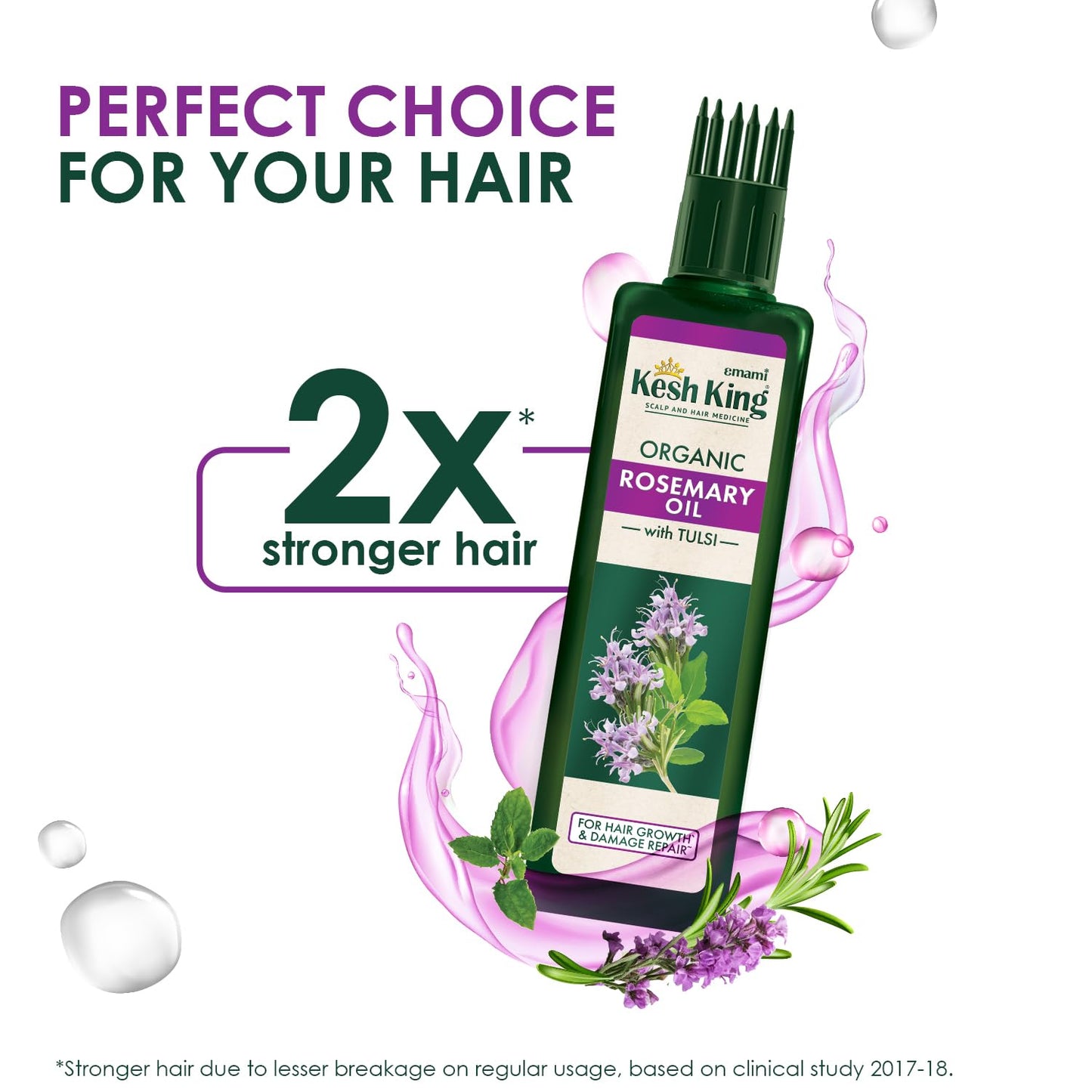 Kesh King Organic Rosemary Oil with Tulsi, ayurvedic hair oil for hair fall and regrowth with hair oil applicator, for men and women, 200ml