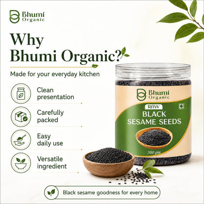 Bhumi Organic Black Sesame Seeds 500g | Til for Eating, Natural Black Gingelly Oil Seed, Nutrient Rich