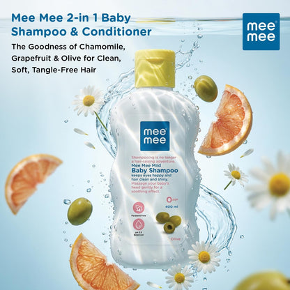 Mee Mee Gentle Baby Shampoo 400ml | For Daily Moisturizing Enriched with Olive Extracts | Tear-Free Formula Nourishes, Soothes, & Protects Sensitive Skin | Hypoallergenic, Sulfate and Paraben-Free | Skin Friendly PH