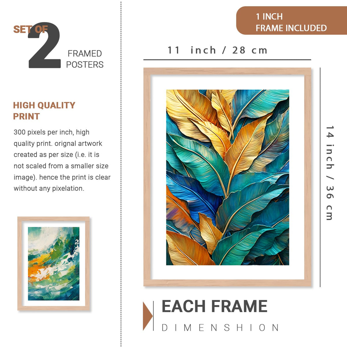Premium Digital Paintings with Frame for Home Decoration - Painting for Living Room Bedroom Office - Painting for Wall Decoration - Pack of 4 (E)
