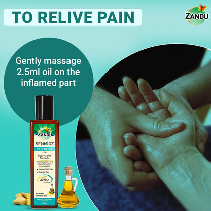 Zandu Seniorz Pain Relief Oil, 200ml, Helps Reduce Joint & Muscular Pain, Long lasting relief from Knee, Neck, Back, Shoulder, Wrist Pain, 100% Ayurvedic & Natural