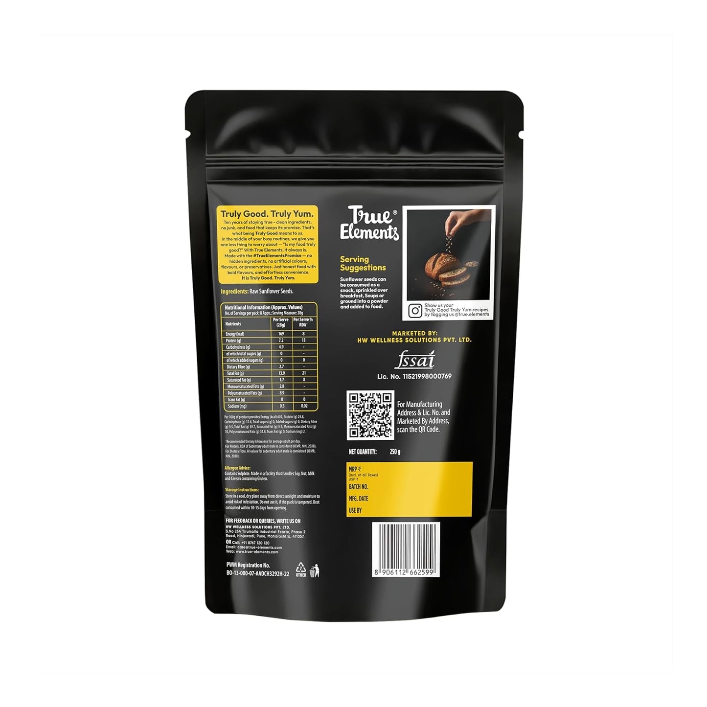 True Elements Raw Sunflower Seeds 250g - Vitamin E Rich Super Seeds | High Fibre