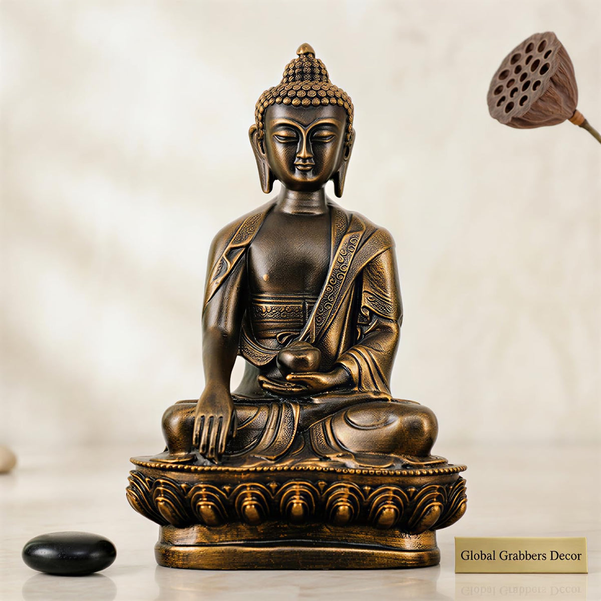 Buddha Statue showpiece Idol Home Decor Items for Living Room and Gifts (Antique Golden)