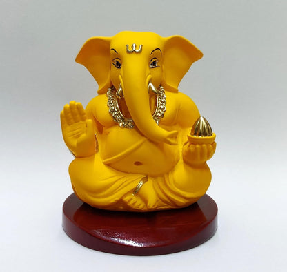 Handcrafted Poly Resin Ganesha Statue with Base - Perfect for Car Dashboard, Office Desk, Shelves, and Home Decor - Ideal Housewarming Gift! (MANGOTERRACOTTAAPPUMDF)