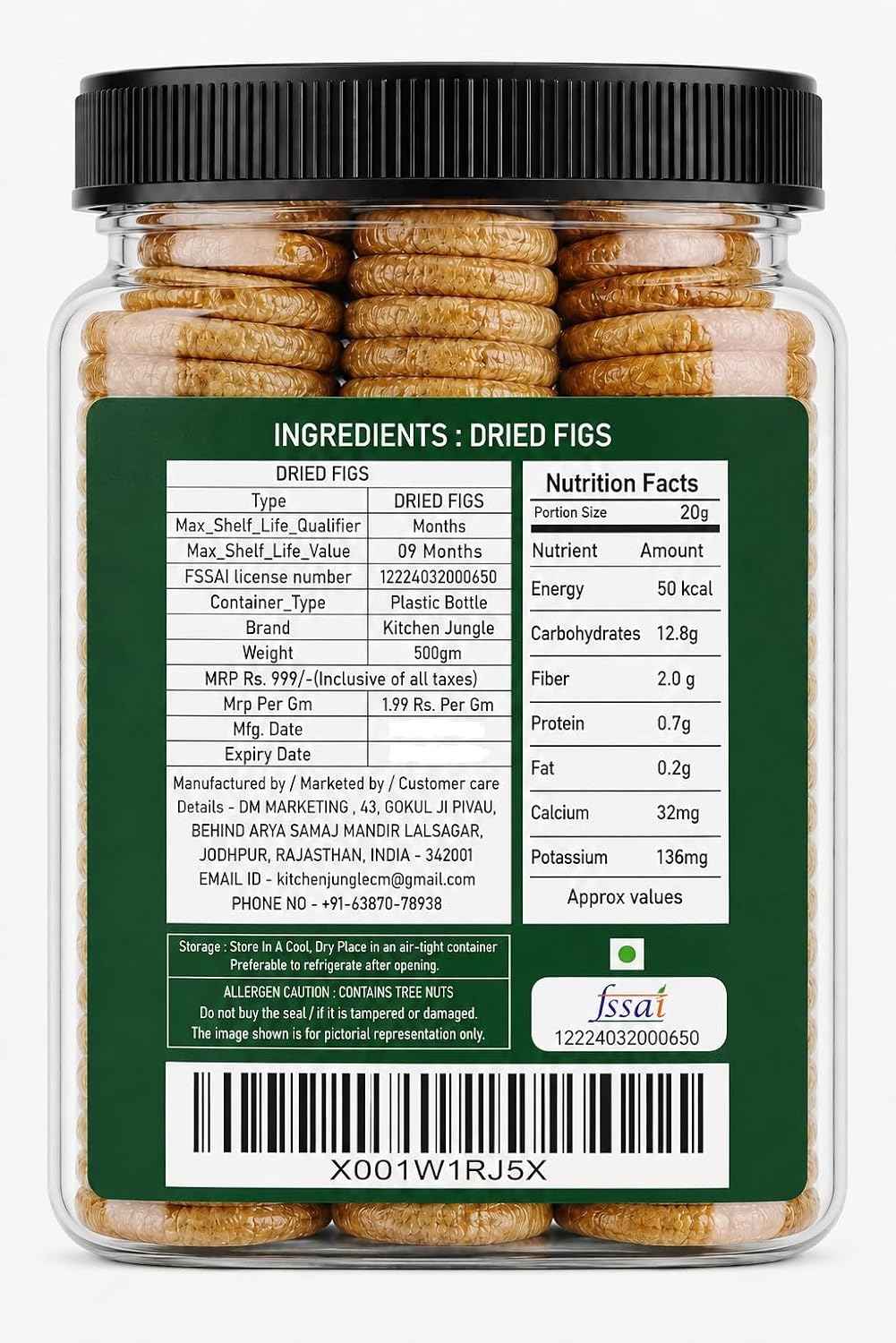 Kitchen Jungle Dry Figs | Anjeer Afghani Grade - Medium Size, Fresh