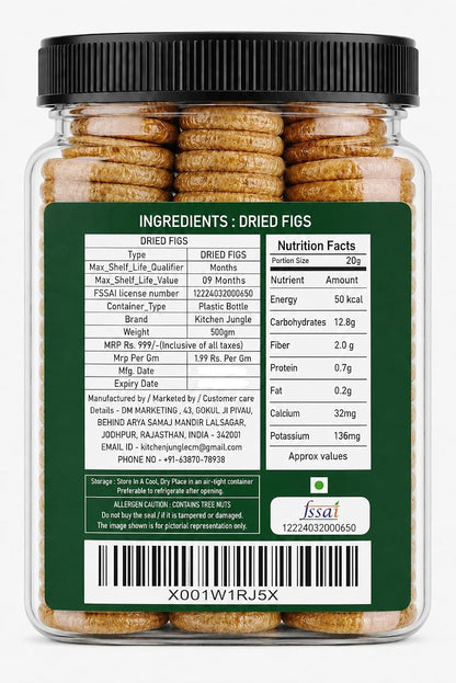 Kitchen Jungle Dry Figs | Anjeer Afghani Grade - Medium Size, Fresh