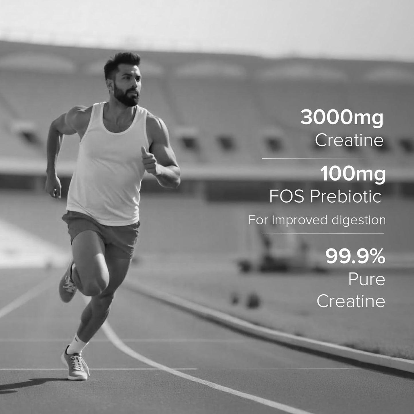 Man running on a track with supplement information overlay