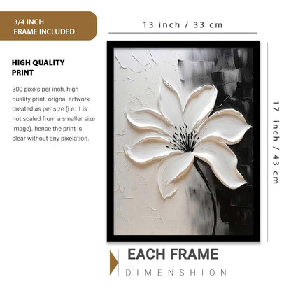Modern Art Wall Painting Black&White flower Home Decoration With Frame For Living Room Bed Room Hotel Wall Decor Digital Reprint Engineered Wood (13X17 INCH)