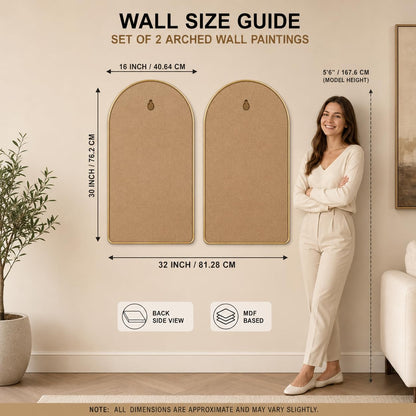 Set of 2 Golden Deer Wall Painting for Living Room, Moon Mountain Modern Artwork, PVC Golden Frame, Arch Shape Wall Decor for Bedroom, Hall, Office & Gift (30 x 32 Inch) RPNL-02-119