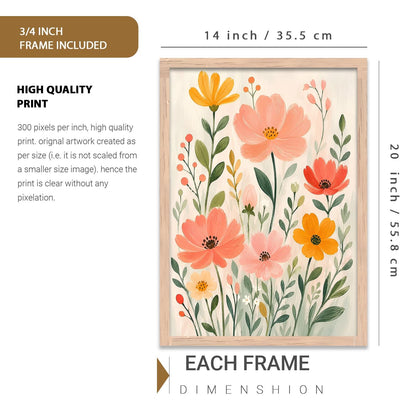 Decorative Floral Wall Art Painting With Frame | Floral Painting For Living Room Bed Room Hotel Wall Decor Digital Reprint (14X20 inch)